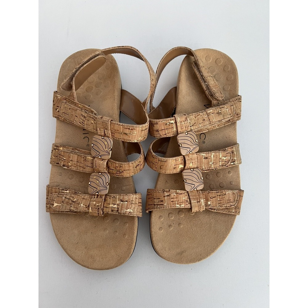 VIONIC WOMENS SANDALS 44AMBER SIZE 8 TAN ADJUSTABLE HOOK & LOOP PODIATRIST DESIG